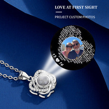 欧美100种语言项链锁骨链双心桃心爱心投影彩照微雕文字礼物跨境