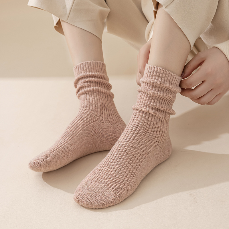 Nya höst- och vinterstrumpor för kvinnor i ull, enfärgade, matchande, mittbussstrumpor för kvinnor, svettabsorberande, andningsbara, kashmirstrumpor, vintervarma strumpor_voghion.com