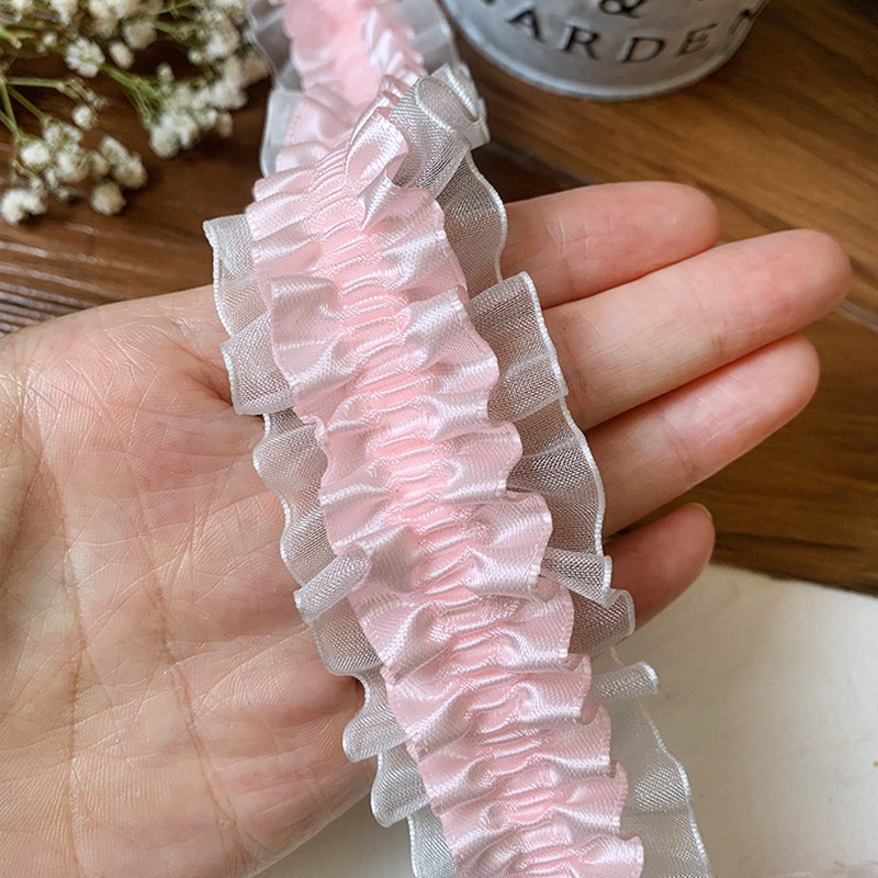 小香风双层粉色弹力蕾丝衣服花边辅料装饰手工diy材