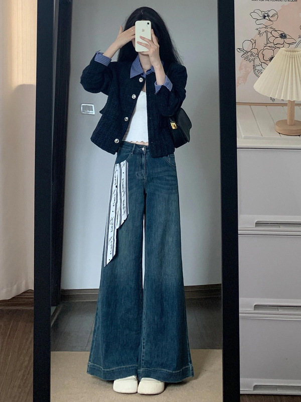 2025秋冬新款小香风时尚藏青色粗花呢正肩拼接外套女显瘦短款开衫|undefined