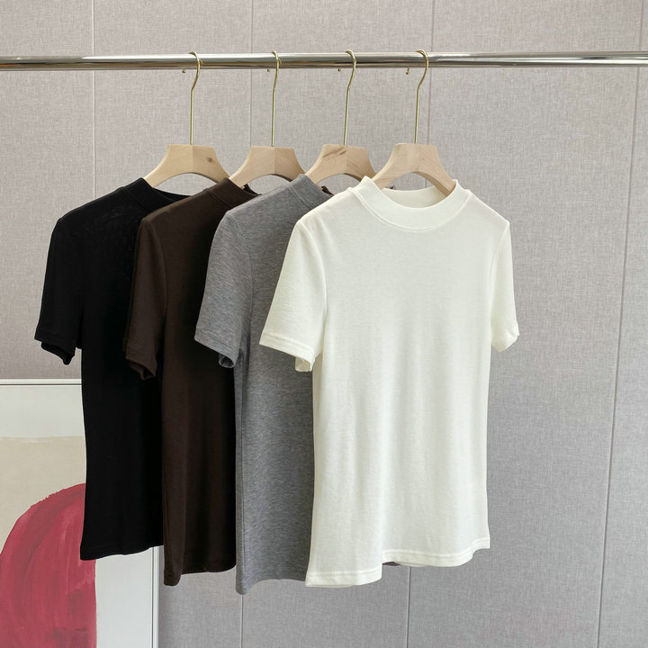 Giant good-looking, baby skin sense! Soft Waxy Elegant Small Vertical Collar Short-sleeved T-shirt Women's Tencel Wool Cool Thin for Summer