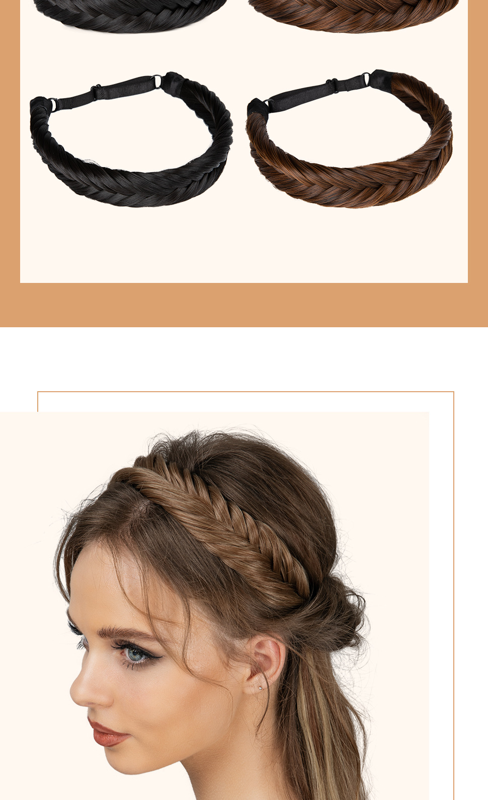 Peruka z włosów syntetycznych Ręcznie tkana trzypasmowa peruka typu fishbone Nakrycie głowy Smażone ciasto Skręty Warkocz Naturalna opaska do włosów_voghion.com