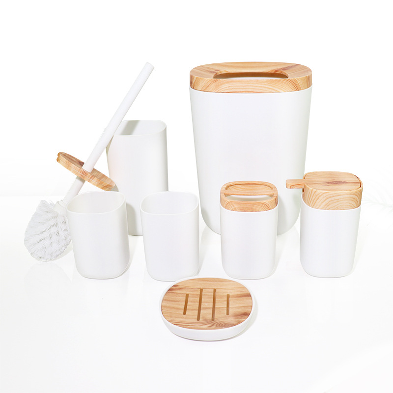 Amazon simple moda Hotel baño suministros Promoción de publicidad de plástico seis piezas Kit de lavado de baño