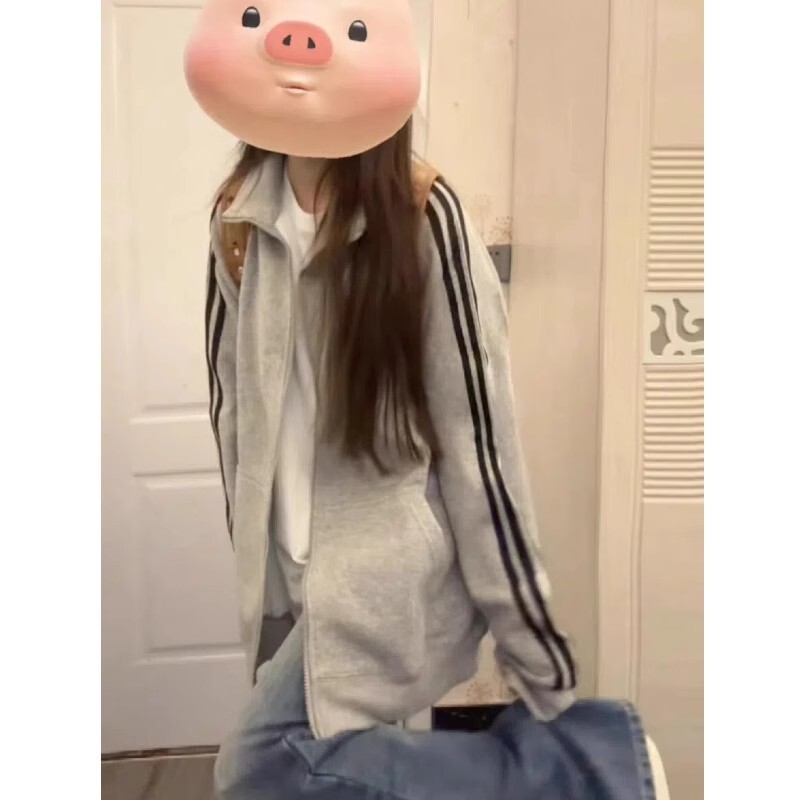 三条杠外套女春秋女装秋冬连帽上衣韩系早秋女装运动立领卫衣穿搭|undefined