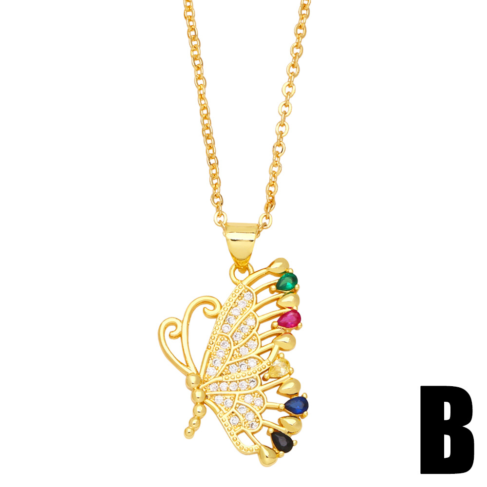 Fashion Butterfly Copper Plating Inlay Zircon Pendant Necklace 1 Piece