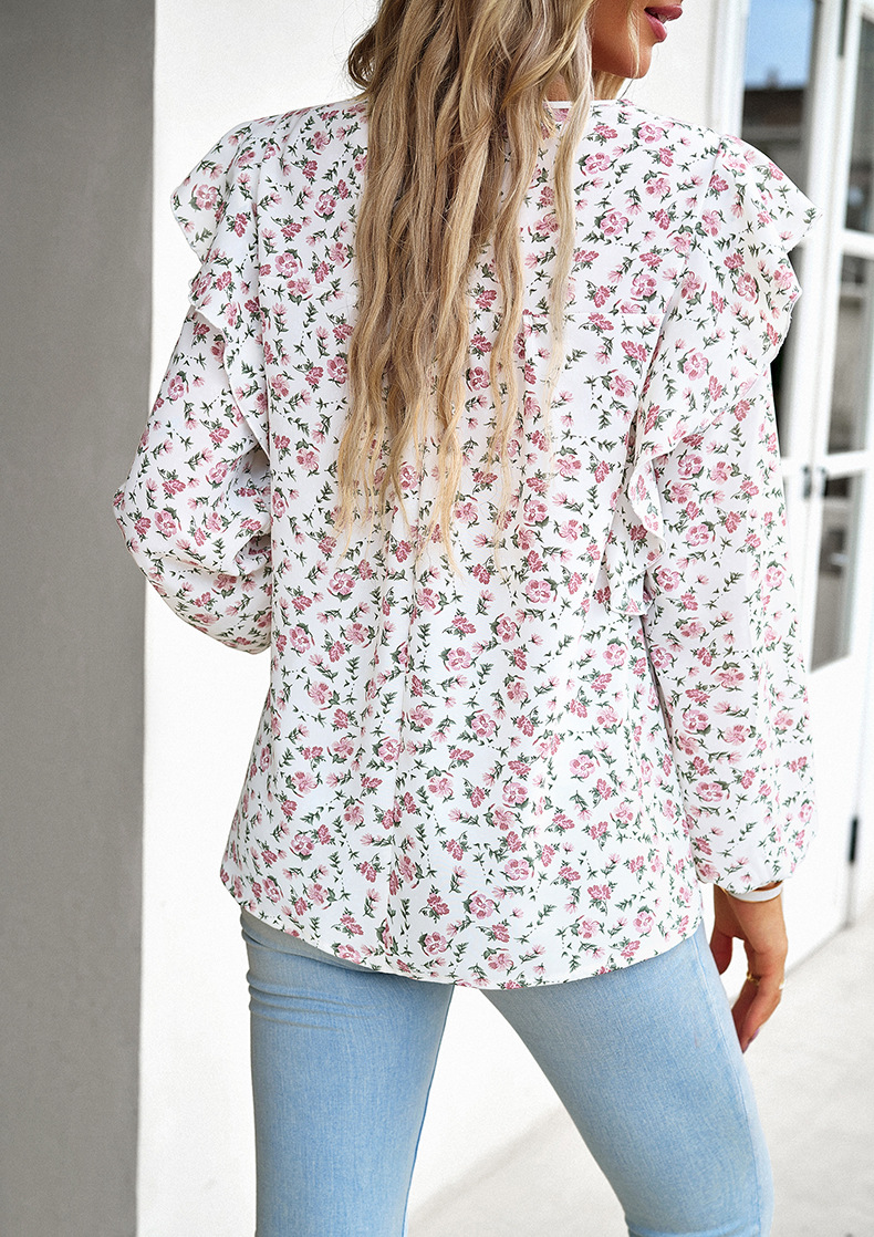 Printing Design Casual Style Women's Blouse Long Sleeve Blouses Printing Casual Ditsy Floral