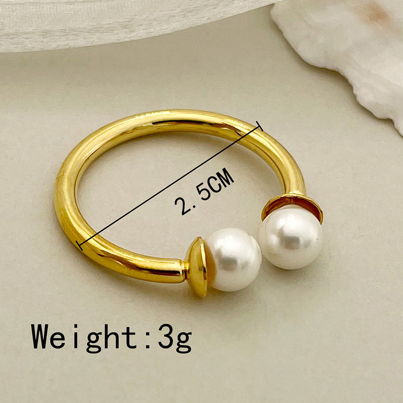 Simple Style Geometric Stainless Steel Plating Artificial Pearls Open Ring