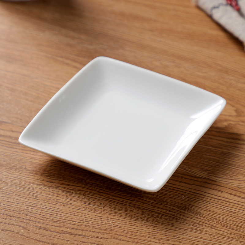 Plato cuadrado pequeño de cerámica de 5 pulgadas, blanco, para vapor/microondas, estilo cantonés