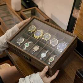 手表收纳盒子黑胡桃木纹表盒手表收纳盒家用手表放置盒腕表收藏箱