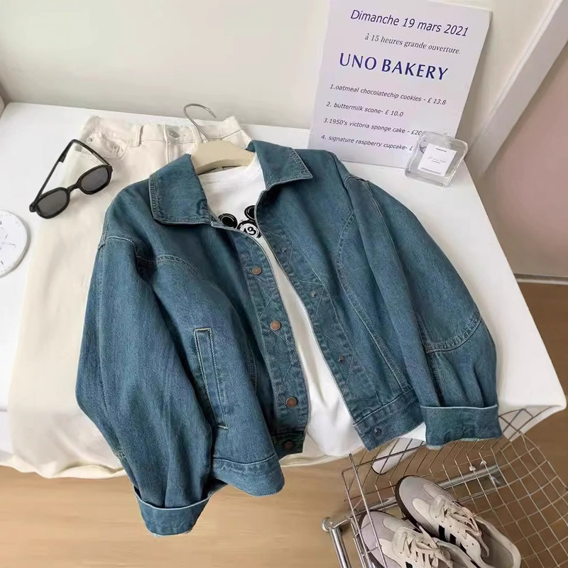 韩系ベージュデニムジャケット! 春と秋の明線のデザインに合わせて、やせてゆったりしています。|undefined