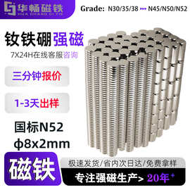 N52磁铁 8*2mm吸铁石钕铁硼圆形磁铁片 Magnet稀土永磁 厂家现货