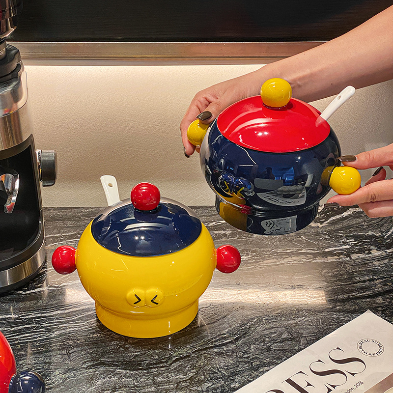 Shang 'en original color contrastante lata de manteca de cerdo doméstica aceite de pimienta lata de cerámica con tapa lata de sal de cocina de gran capacidad