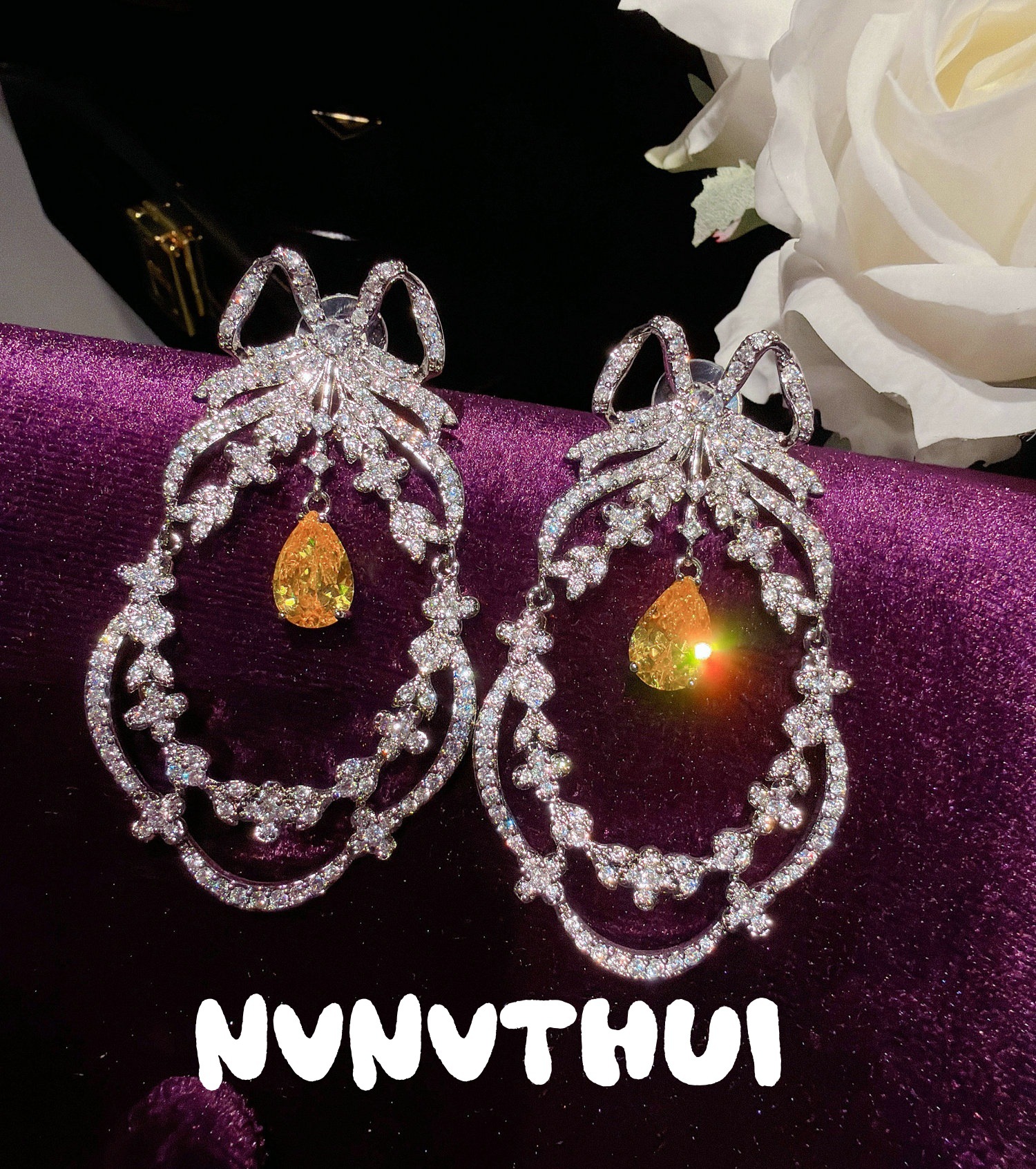 3770QIP [Spirit Crystal Bow Water Drop] Chandelier Earrings ~ No box