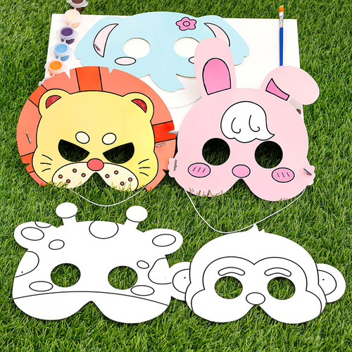 Creative DIY hand-painted cartoon masks, students’ handmade animal graffiti masks, children’s interactive coloring gifts