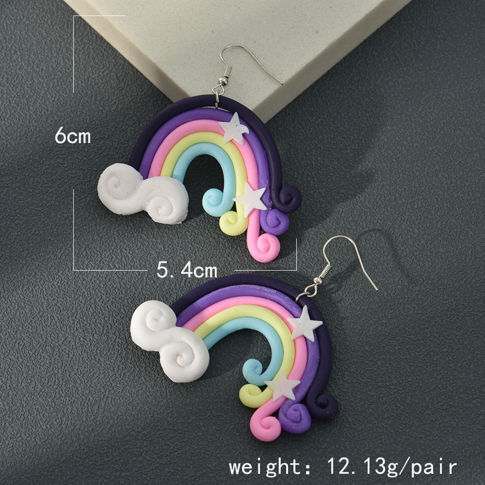 Sweet U Shape Rainbow Soft Clay Splicing Earrings display picture 3