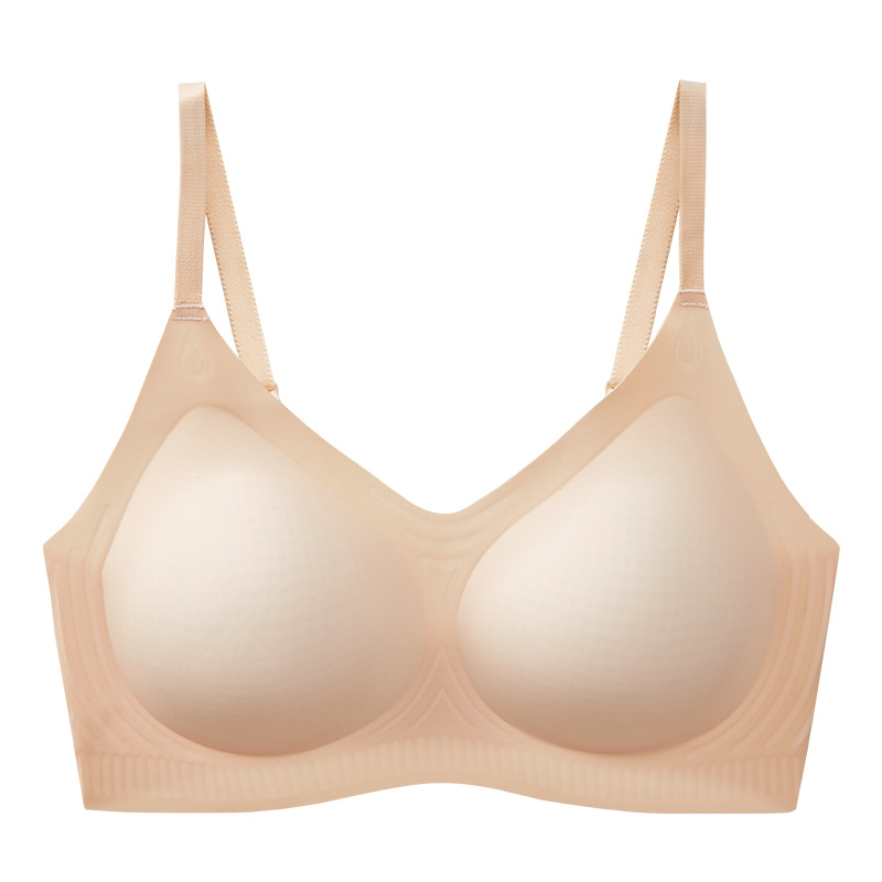 Ropa interior sin costuras de una pieza Four Seasons taza fija ultrafina tira de gelatina ropa interior pequeño pecho empuja hacia arriba el sujetador ropa exterior