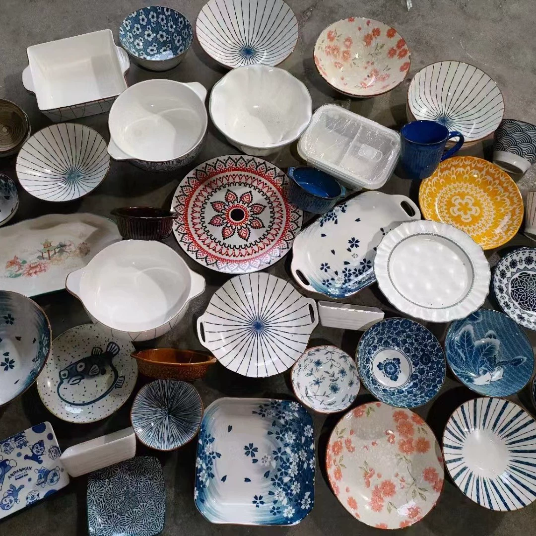 Керамические тарелки, миски, чашки в стиле INS, богемные мультяшные, распродажа, оптовая торговля, внешнеторговые товары, продажа тоннами.