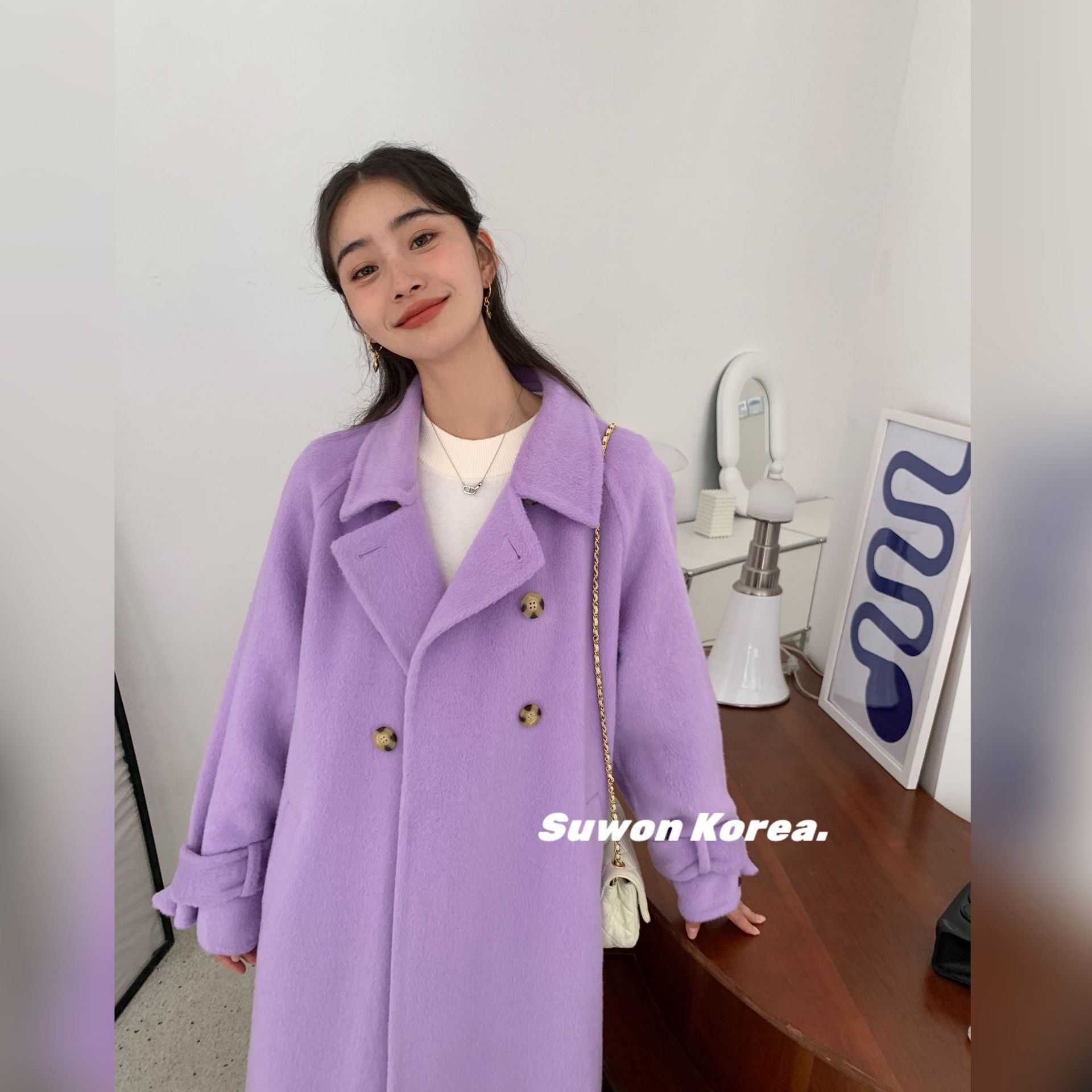 2022 New winter Atmosphere Sweetheart~Alpaca Long hair Double-breasted coat Two-sided Sew wool overcoat