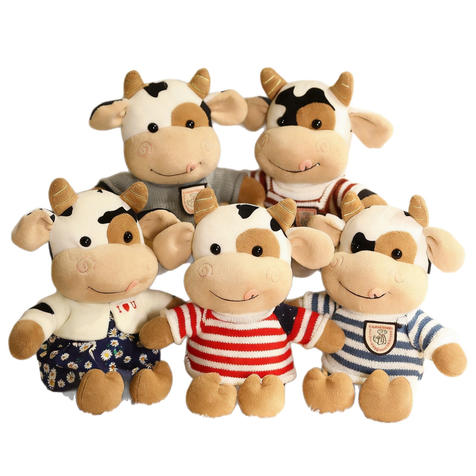 Cute vaca muñeca vestido ternera juguetes de peluche zodiacal año buey mascota muñeca de tela impresa LOGO