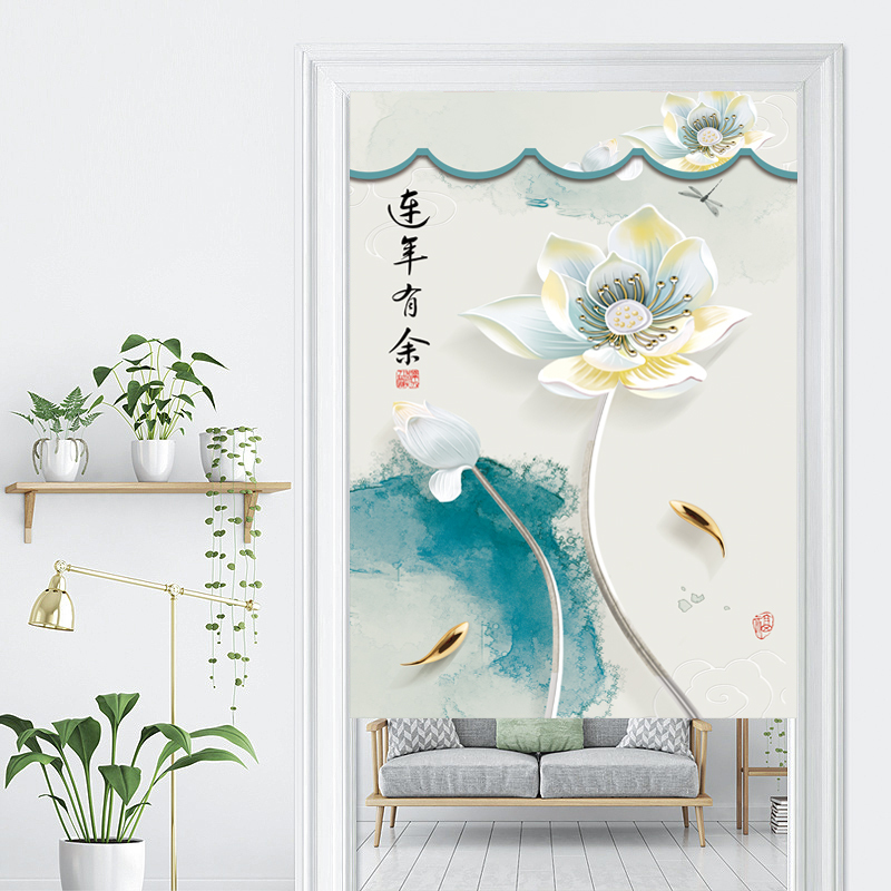 Door Curtain Bedroom Kitchen Partition Curtain Household Chinese-style Entrance Bathroom Toilet Shelter Curtain Non-perforated Flannel Curtain