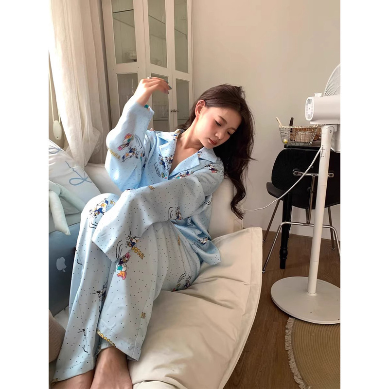 云朵棉纱布睡衣女春秋季长袖套装卡通跨境家居服慵懒风大码可外穿|undefined