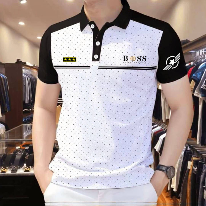 European and American 2025 Summer New 3D Printed Polo Shirt Short-Sleeved Men's Fashion Casual Simple Trendyy Small Dot Short-Sleeved