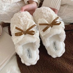 冬季棉拖鞋女款学生版蝴蝶结厚底防滑保暖居家休闲百搭棉拖鞋女士