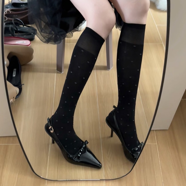 水玉カーフソックス レディース 初秋新作 miu ソックス Pure Desire 水玉ロングソックス バレエ風 グレーストッキング|undefined