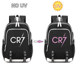 101新款UV变色足球CR7罗印花青少年学生书包USB男女休闲双肩背包