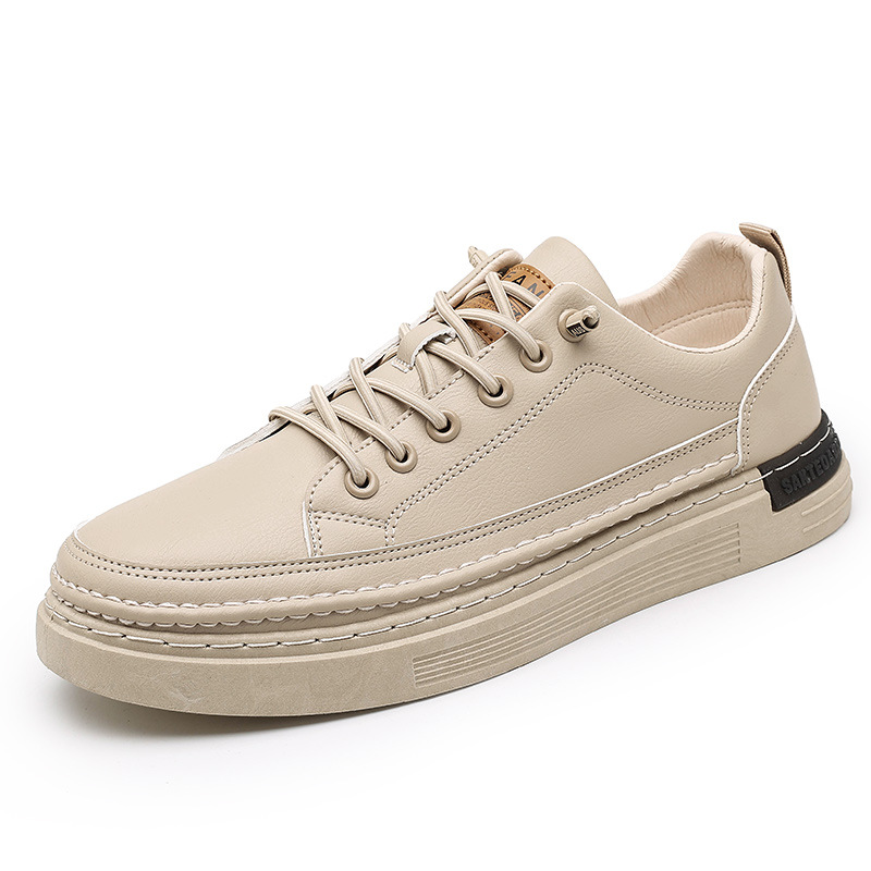 2024 printemps style chaud blanc chaussures à la mode bande élastique chaussures pour hommes baskets basses en cuir véritable bande de roulement chaussures plates décontractées_voghion.com