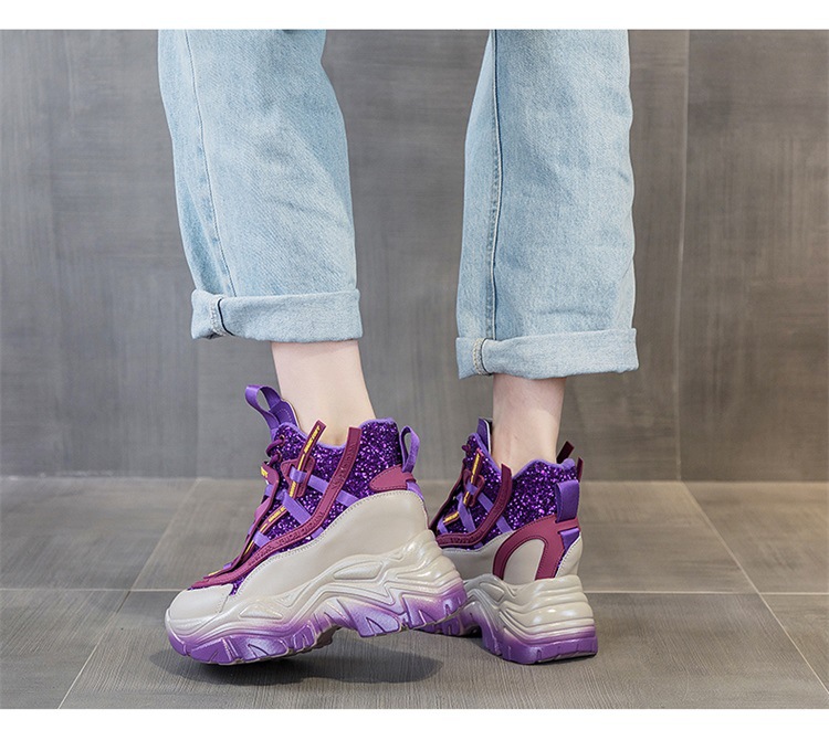 Women's Dad Trainers With Thick Soles And Sequin Detail Casual_voghion.com