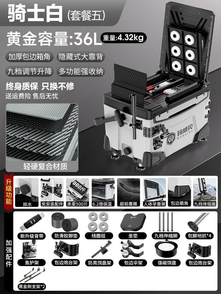 Caja de pesca completa nueva caja de pesca multifuncional ultra ligera de 36 litros, caja de pesca especial de pesca de Taiwán, caja de pesca salvaje, equipo de pesca.