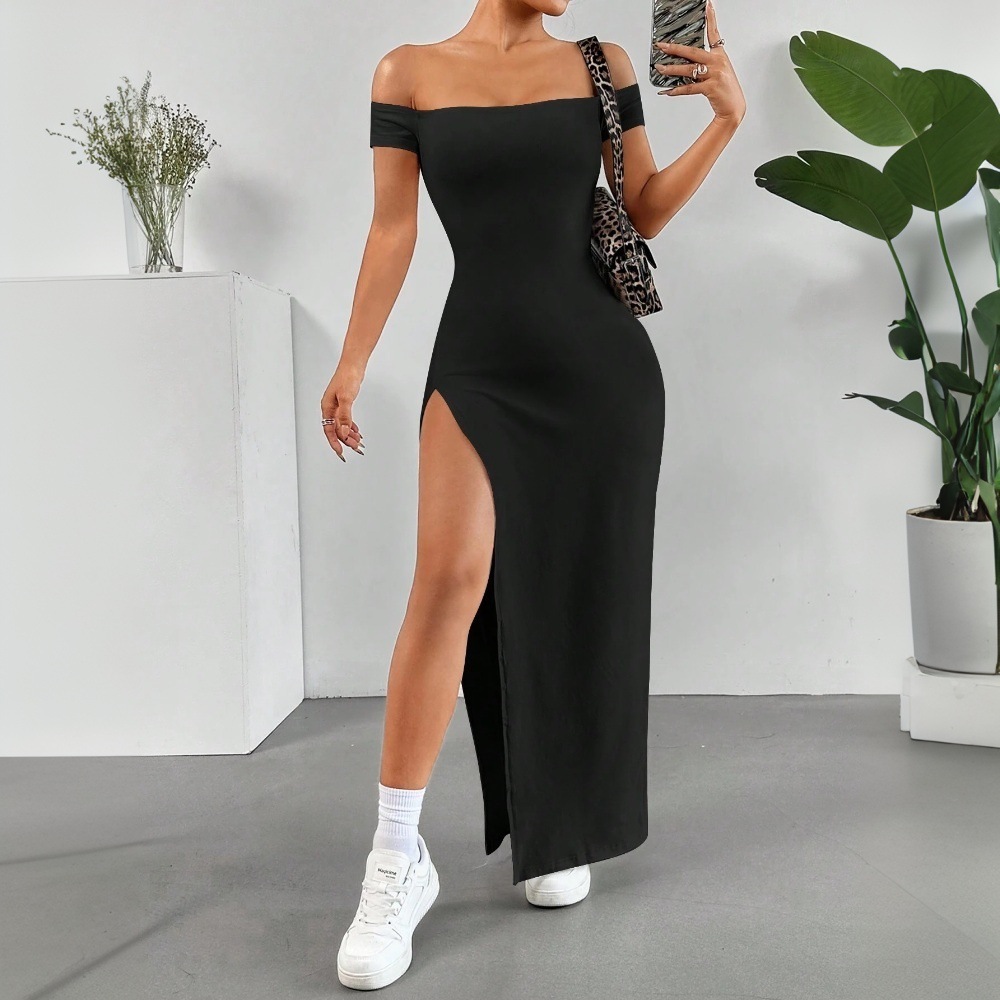 Elegant Off Shoulder Midi Dress Sexy Split Design Spring Summer Collection Perfect for Parties and Events Wholesale