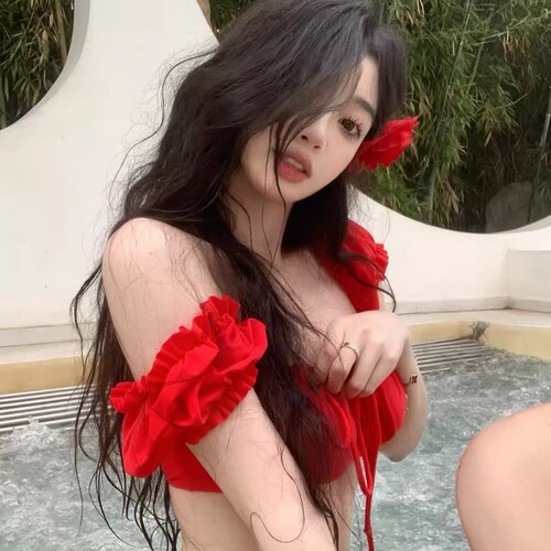 2024 New Hot Network Model Sexy European and American Style Retro Red Bikini Two-Piece Swimsuit for Women with Bra Pads Pure Desire 