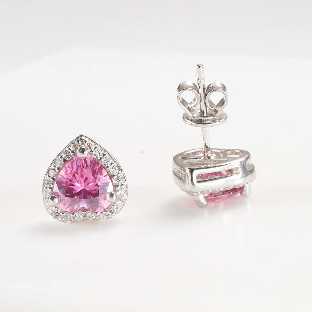 1 quilates rosa moissanita corazón pendientes s925 pendientes de plata bolígrafo de prueba con tarjeta negra certificada GRA