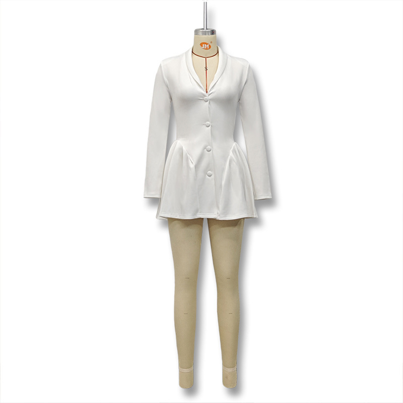 Transfronterizo Amazon Ropa de mujer europea y americana Otoño/invierno estilo caliente color sólido plisado de manga larga sexy vestido de traje con cuello en V profundo mujeres image 6