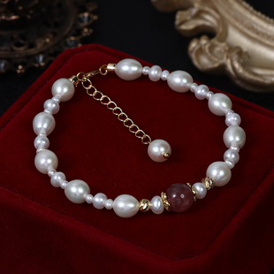 New Natural Freshwater Pearl Hand-woven Bracelet French Retro Strawberry Crystal Jewelry Wholesale