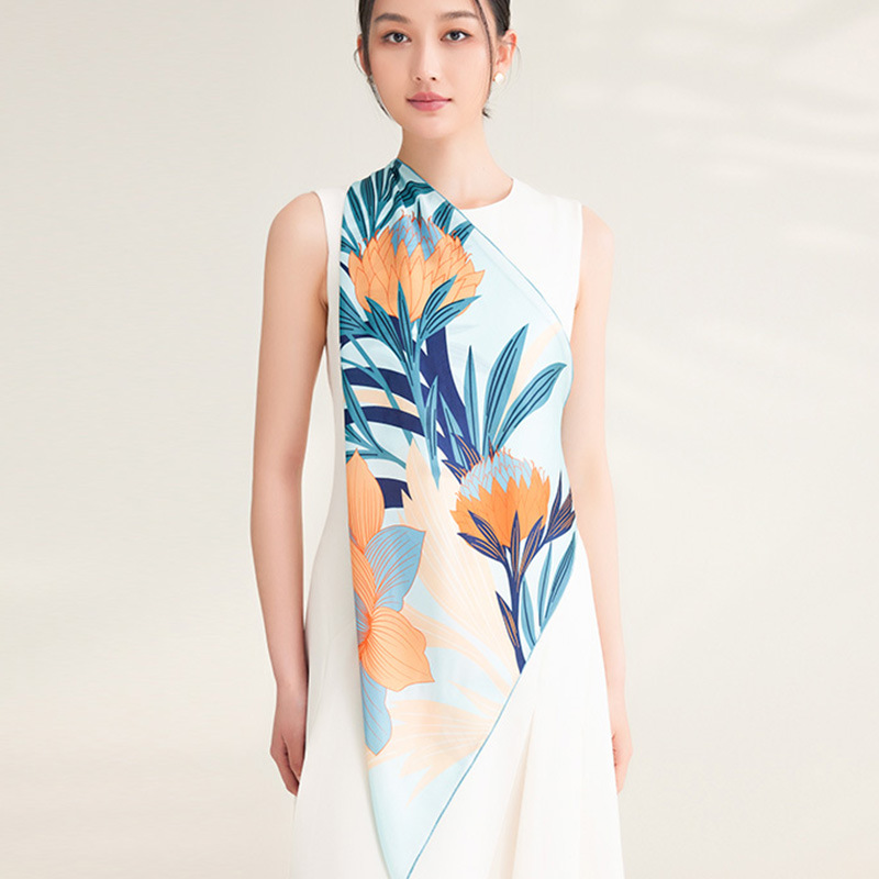 Silk Scarf Silk Scarf 100% Mulberry Silk 64cm Floral Style Chinese Square Scarf_voghion.com