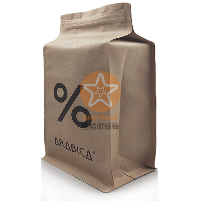 日本%咖啡袋纸铝塑复合自封自立袋 1000克八边封自立牛皮纸咖啡袋