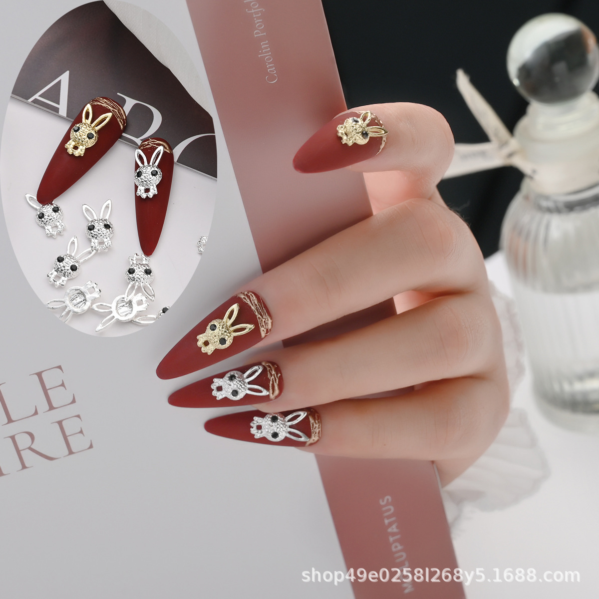 New Cross-Border Manicure Alloy Diamond Metal Rabbit Manicure Jewelry Black Eye Diamond Nail Wearing Nail Jewelry Factory