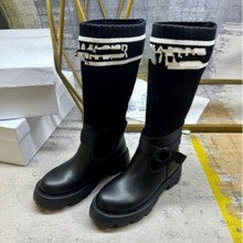 女百搭显图案不过靴膝帆布马丁瘦跟饰面扣粗迪家高筒靴骑士涂鸦靴