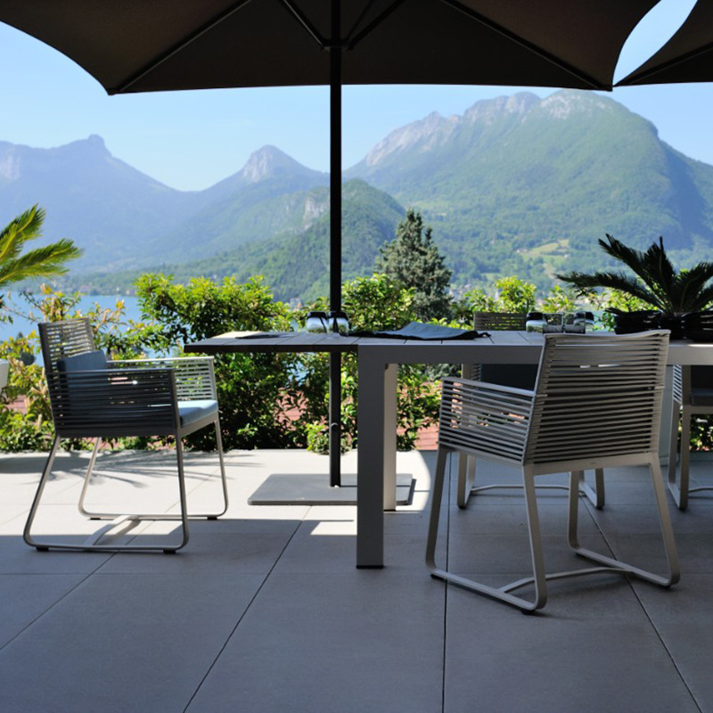 Silla de ratán al aire libre mesa de comedor y silla ratán nórdico impermeable mesa larga al aire libre jardín patio terraza balcón departamento de ventas Villa image 3