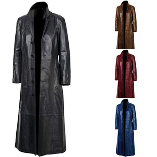 2025 New Style Wish Plus-Size Leather Jacket European and American Men's Biker Trench Coat Pu Leather Coat Amazon Aliexpress