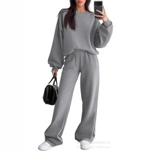 女式运动休闲套装秋冬季亚马逊欧美女装新款圆领卫衣长袖两件套女