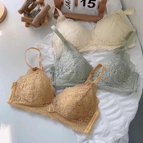 Sweetheart Tassel One Piece French Underwear Women's Triangular Cup Bra Lace Without Wires Small Breast Gathering Thin Style