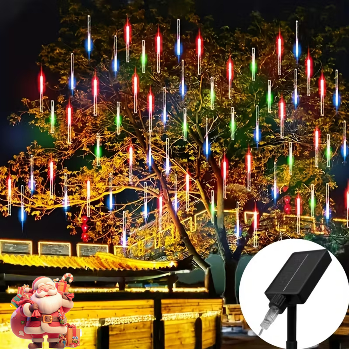 Lluvia de meteoros atmósfera de decoración de vacaciones impermeable pequeña lámpara de lámpara LED parpadeo lámpara de lámpara de árbol colgante lámpara de lámpara de colores al aire libre