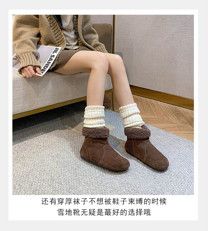 Bốt ngắn nữ da bò lót lông cừu, cổ có thể lật, gót 4 cm — Màu caramel, Màu mơ, Màu nâu đậm chi tiết 10