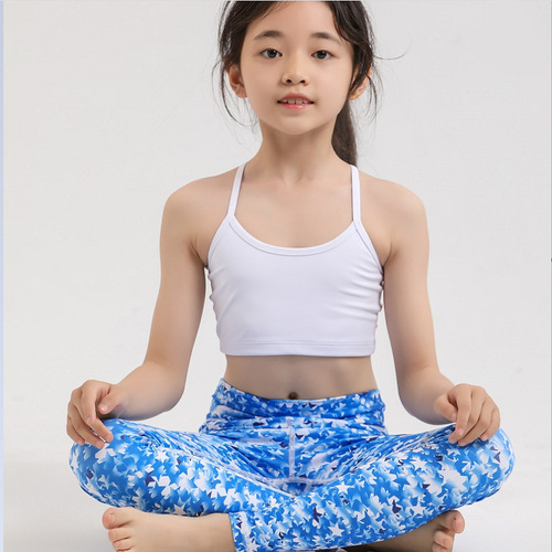 Cross-border girls' children double-layer anti-embarrassing short beauty backless yoga tops strappy workout tops running dancing wholesale