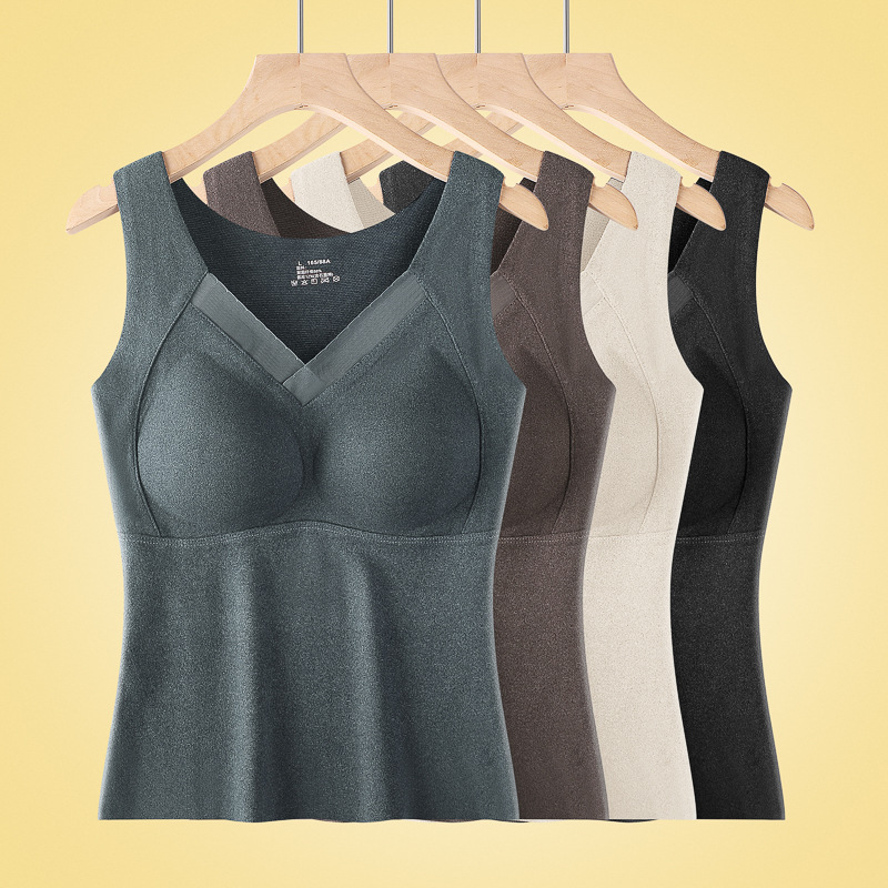 Ropa interior térmica de terciopelo de grafeno de otoño e invierno para mujer, sujetador sin uso, copa fija, base, chaleco térmico cepillado de doble cara para mujer