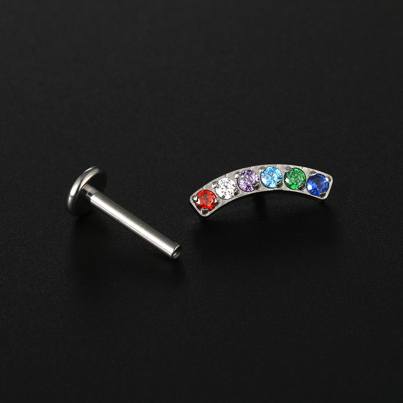 Fashion Geometric Titanium Steel Inlay Zircon lip stud 1 Piece